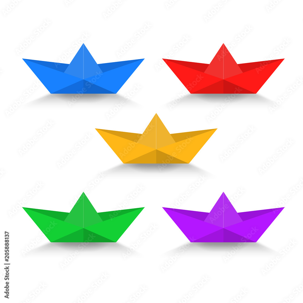 Paper boat with shadow color set Paper boat with shadow color set