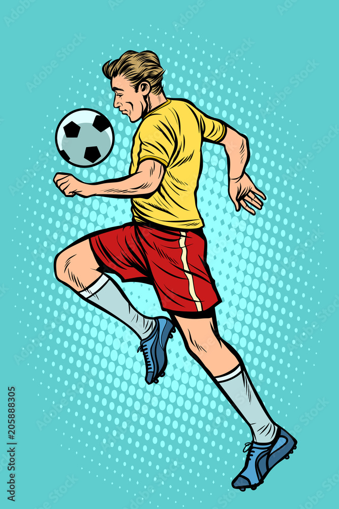 Retro football player with a soccer ball