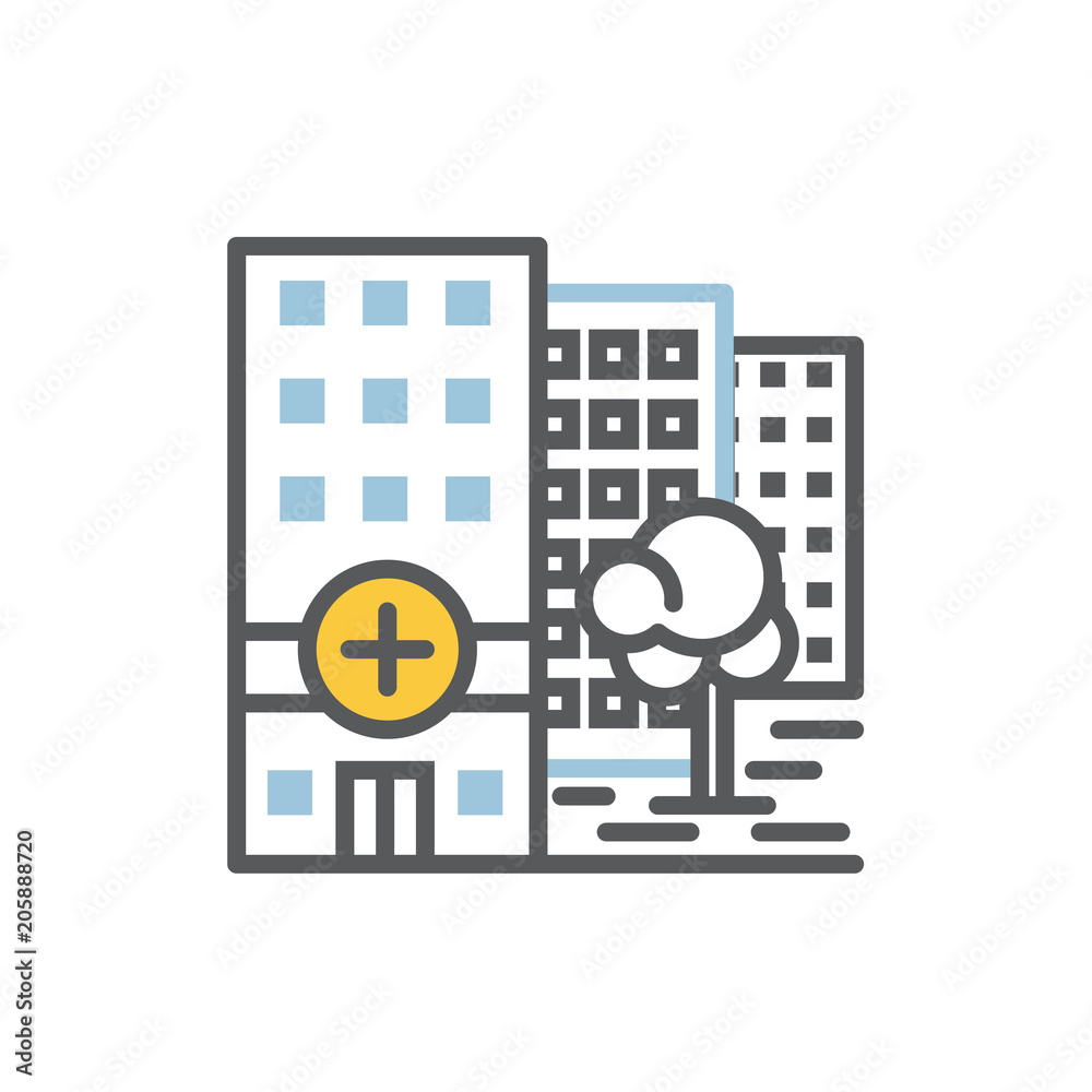 Hospital building icon flat and line vector Hospital building icon flat and line vector