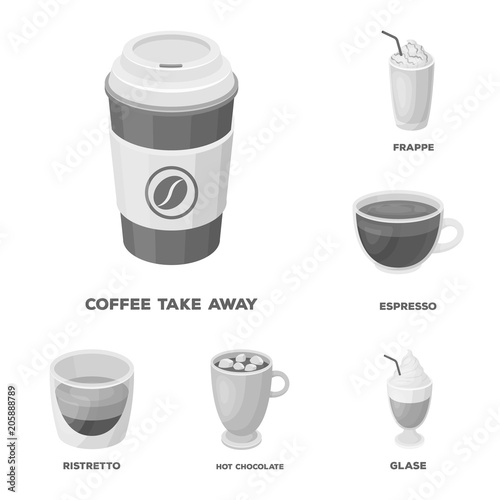 Different kinds of coffee monochrome icons in set collection for design. Coffee drink vector symbol stock web illustration.