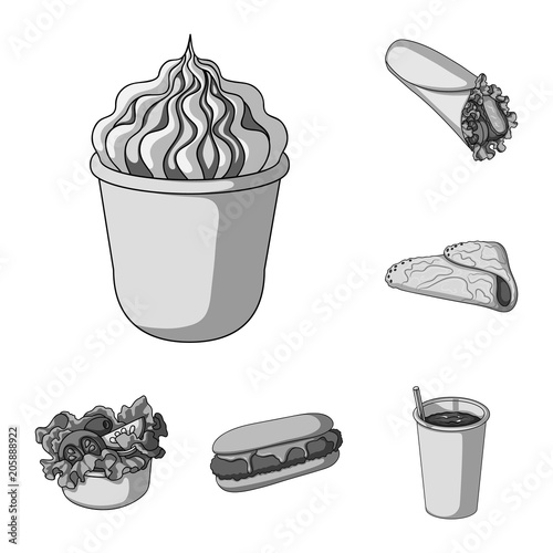 Fast food monochrome icons in set collection for design.Food from semi-finished products vector symbol stock web illustration.