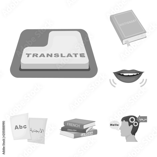 Translator and linguist monochrome icons in set collection for design. Interpreter vector symbol stock web illustration.