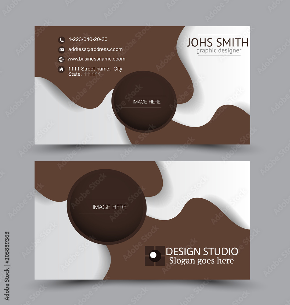 Business card set template for business identity corporate style. Vector illustration. Brown color.