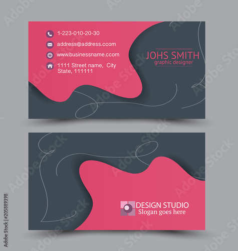 Business card set template for business identity corporate style. Vector illustration. Pink color.