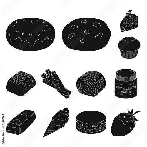 Chocolate Dessert black icons in set collection for design. Chocolate and Sweets vector symbol stock web illustration.