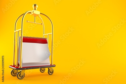 Hotel luggage cart with blank calendar concept