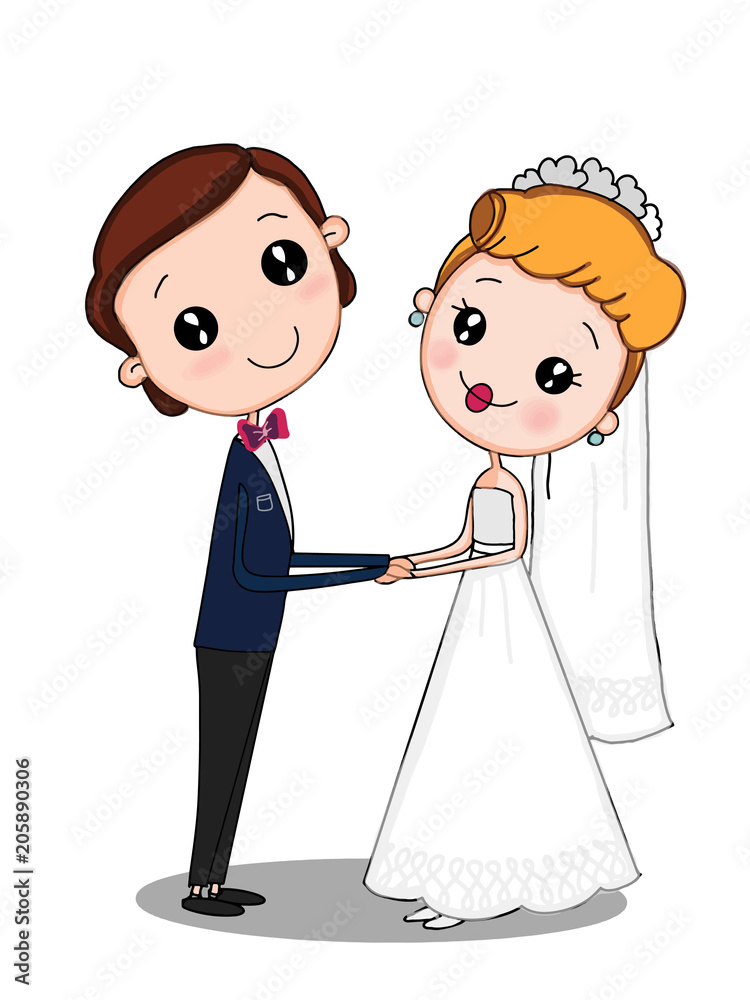 cute wedding couple cartoon illustration Stock Illustration | Adobe Stock
