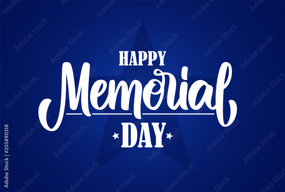 Vector illustration: Calligraphic lettering composition of Happy Memorial Day on blue background