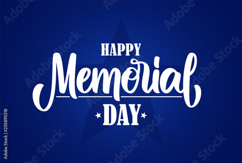 Vector illustration: Calligraphic lettering composition of Happy Memorial Day on blue background