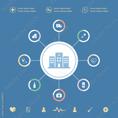 Medical hospital icons infographic chart set vector