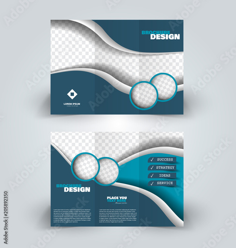 Brochure template. Business trifold flyer.  Creative design trend for professional corporate style. Vector illustration. Blue color.