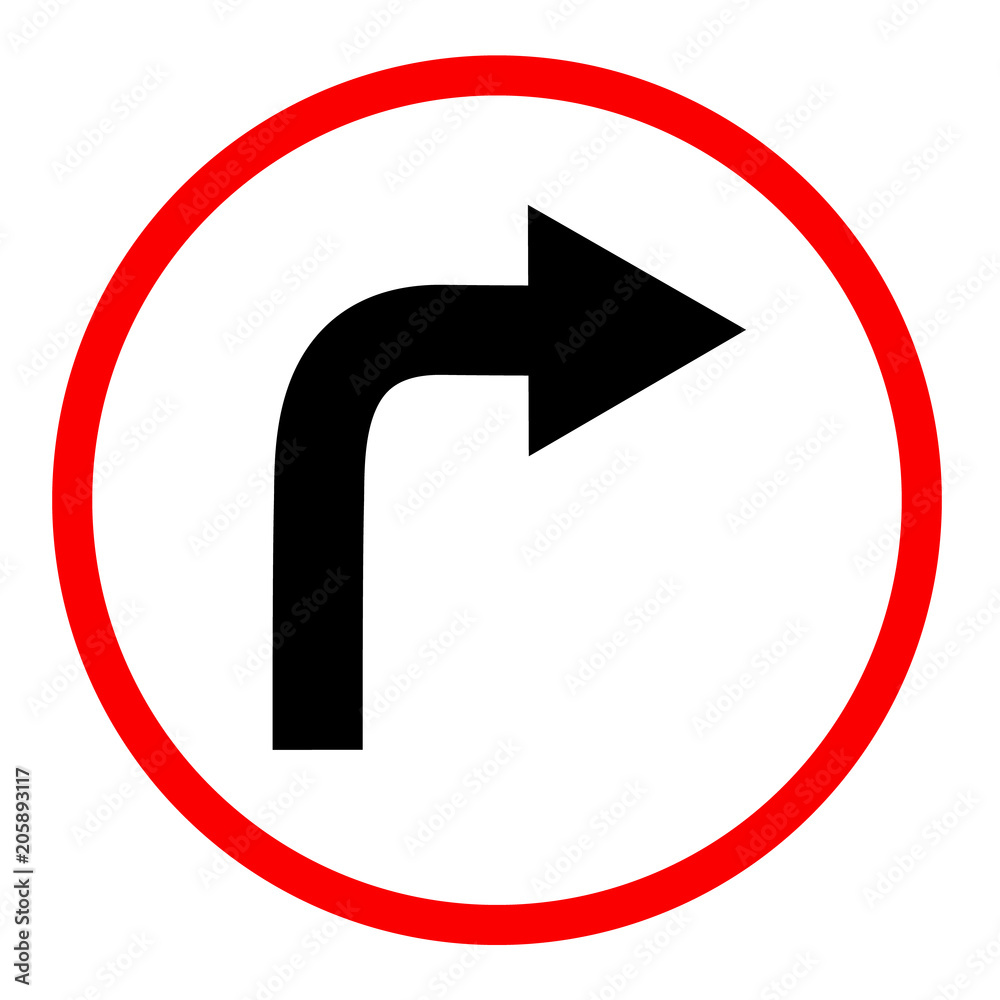 turn right sign on white background. turn right symbol. flat style. turn right ahead sign. traffic sign.