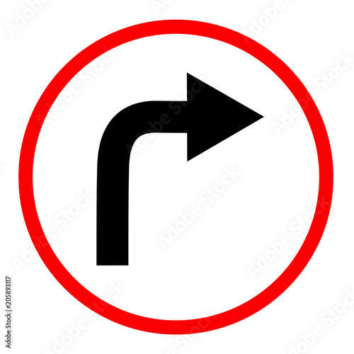 turn right sign on white background. turn right symbol. flat style. turn right ahead sign. traffic sign.