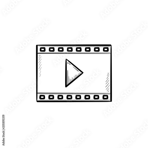 Video frame of entertainment movie hand drawn outline doodle icon. Playing film media control concept vector sketch illustration for print, web, mobile and infographics isolated on white background.