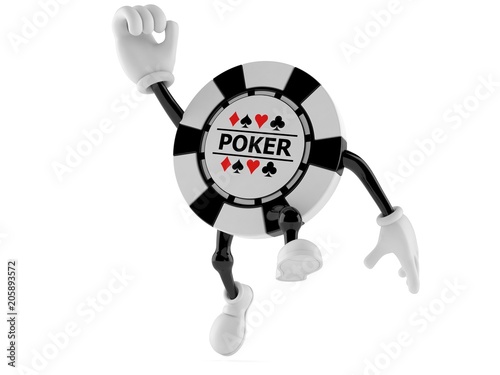 Gambling chip character jumping in joy