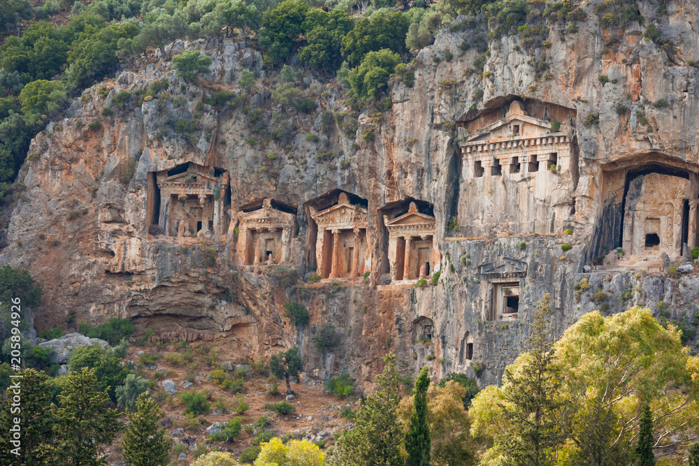 Famous Lycian Tombs of ancient Caunos city, Dalyan, Turkey