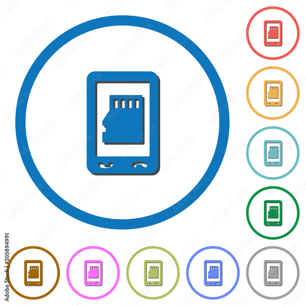 Mobile memory card icons with shadows and outlines Mobile memory card icons with shadows and outlines