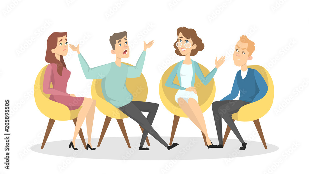 Naklejka premium Psychologists with patients.