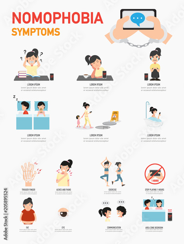 Nomophobia symptoms infographic,vector illustration