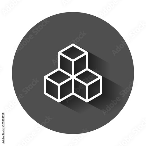 Blockchain technology vector icon in flat style. Cryptography cube block illustration with long shadow. Blockchain algorithm concept.