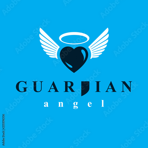 Heart vector graphic illustration, love and freedom metaphor symbol. Guardian angel vector abstract emblem.