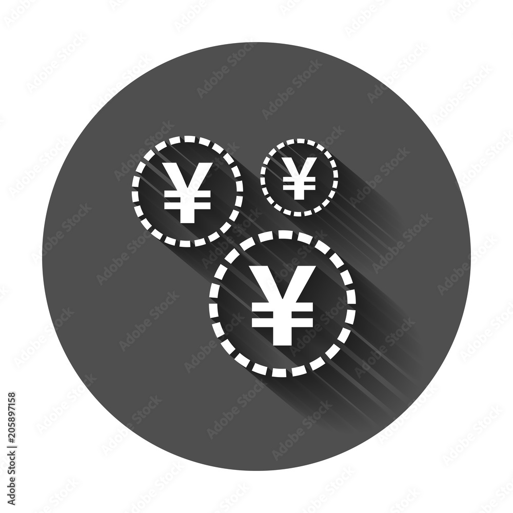 Yen, yuan money currency vector icon in flat style. Yen coin symbol illustration with long shadow. Asia money business concept. Yen, yuan money currency vector icon in flat style. Yen coin symbol illustration with long shadow. Asia money business concept.