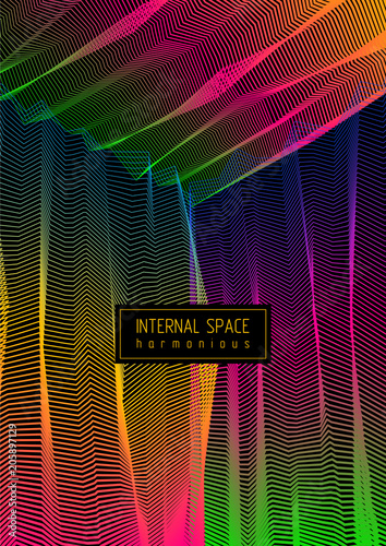 Abstract linear textured vector art background for design, psycho hypnotic futuristic 3d space inside the box or room. Fantastic psychedelic trendy modern op art, optical dimensional illusion.