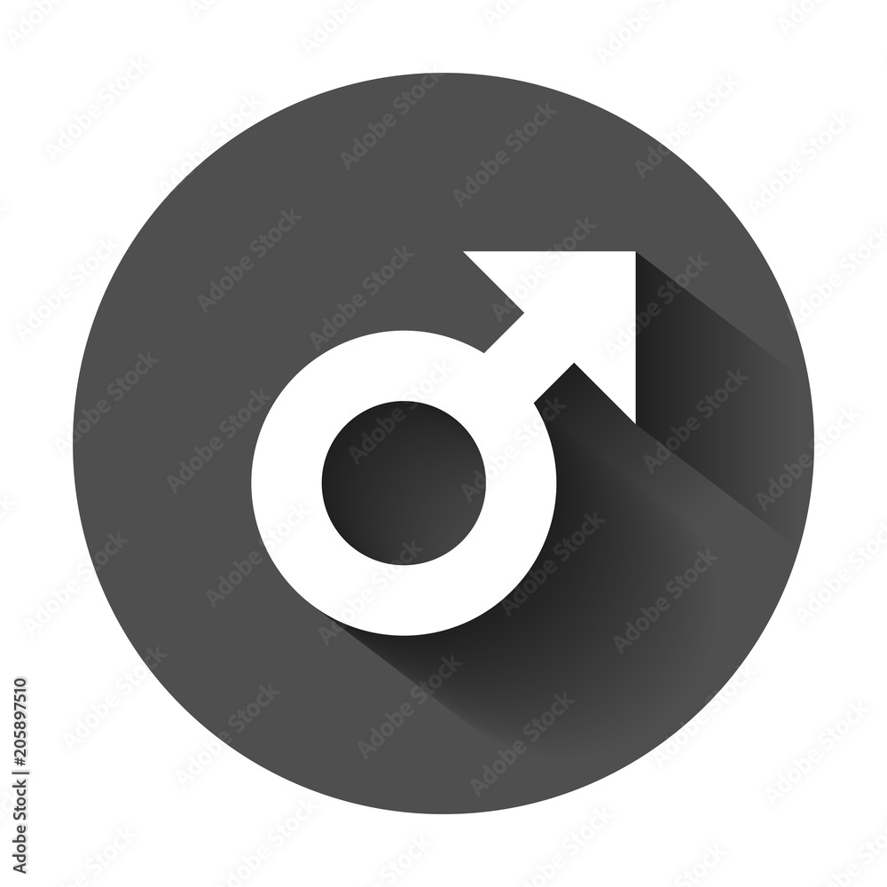 Male sex symbol vector icon in flat style. Men gender illustration with long shadow. Boy masculine business concept. Male sex symbol vector icon in flat style. Men gender illustration with long shadow. Boy masculine business concept.