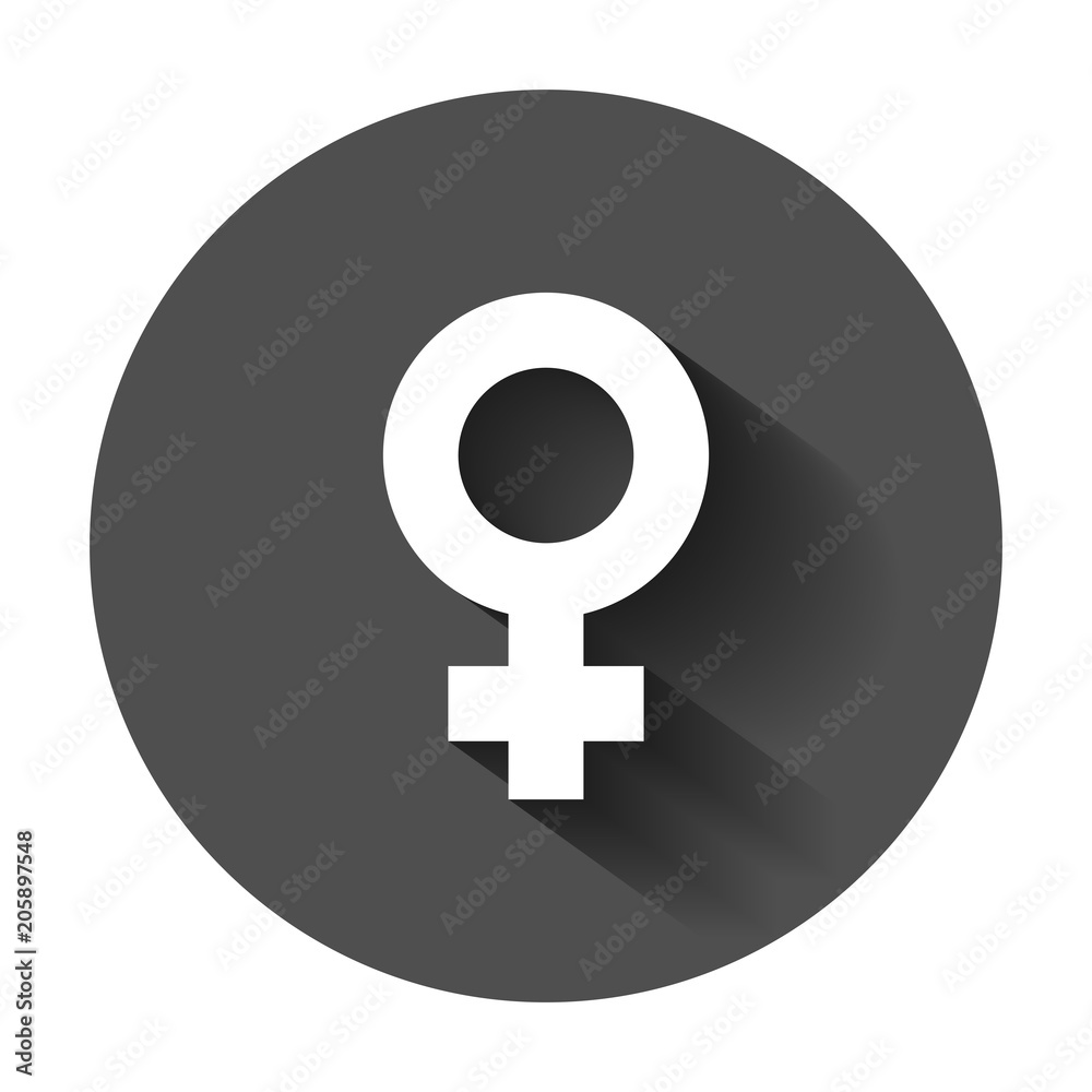 Female sex symbol vector icon in flat style. Women gender illustration with long shadow. Girl masculine business concept. Female sex symbol vector icon in flat style. Women gender illustration with long shadow. Girl masculine business concept.