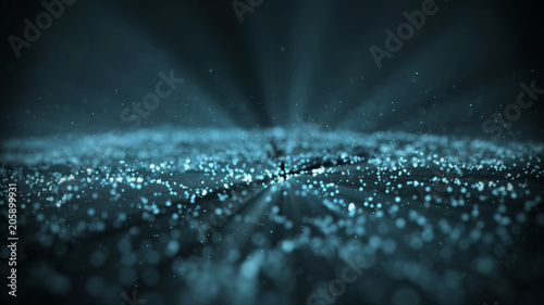 Digital wave particles form for digital background. Blue waves with light showing through