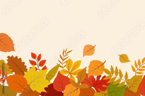 Fallen gold and red autumn leaves. October nature vector abstract background with foliage border