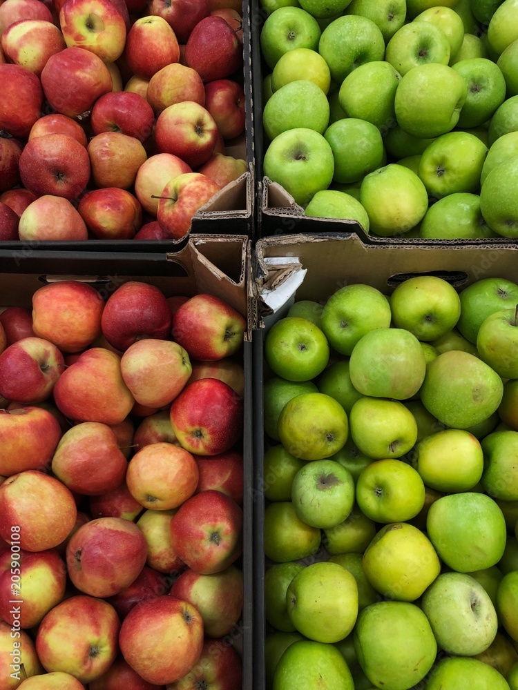 Fresh red and green apples on the market Fresh red and green apples on the market