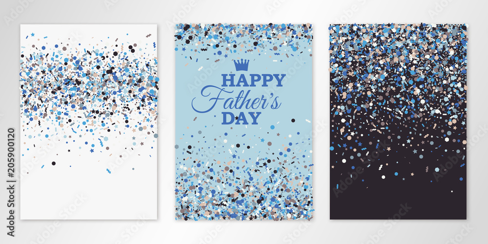 Banners set with scatter confetti on white, blue and brown background. Vector flyer design templates for Fathers Day invitation cards, brochure design, certificates. All layered and isolated - obrazy, fototapety, plakaty 