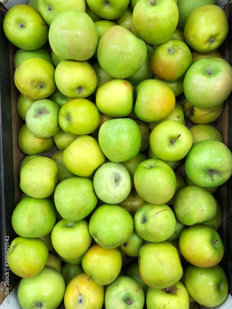 Fresh green apples on the summer market Fresh green apples on the summer market