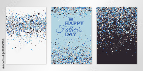 Banners set with scatter confetti on white, blue and brown background. Vector flyer design templates for Fathers Day invitation cards, brochure design, certificates. All layered and isolated