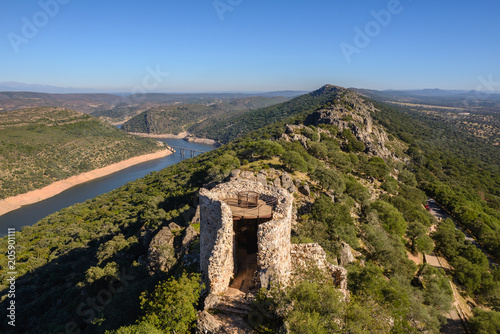 Tagus river in National Park of Monfrague, seen from the Castle, Caceres, Spain