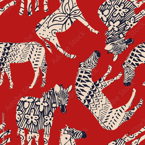Horse zebra abstract coloring red background