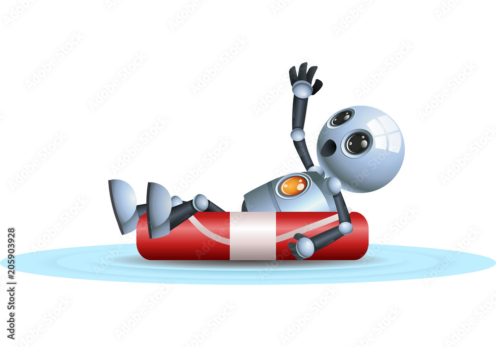 little robot floating on life buoy