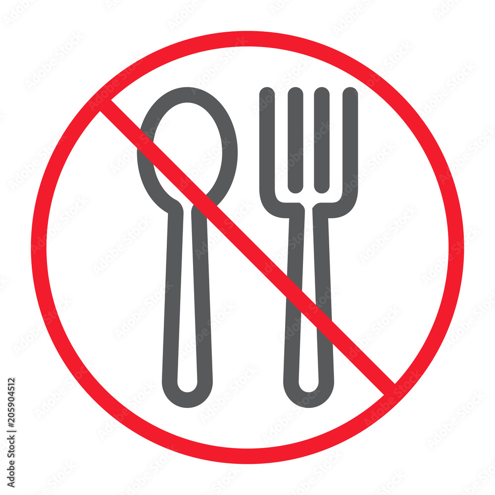 No Eating line icon, prohibition and forbidden No Eating line icon, prohibition and forbidden