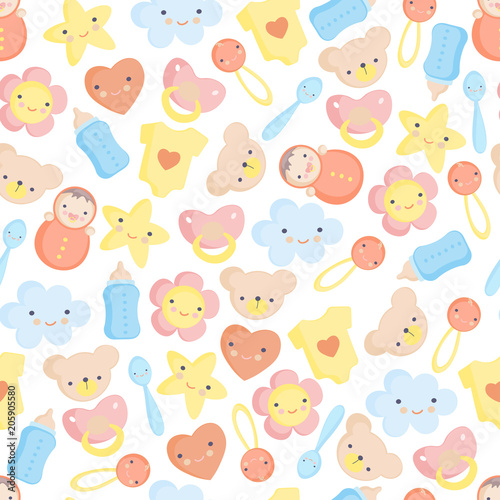 Cute Baby elements Vector seamless pattern