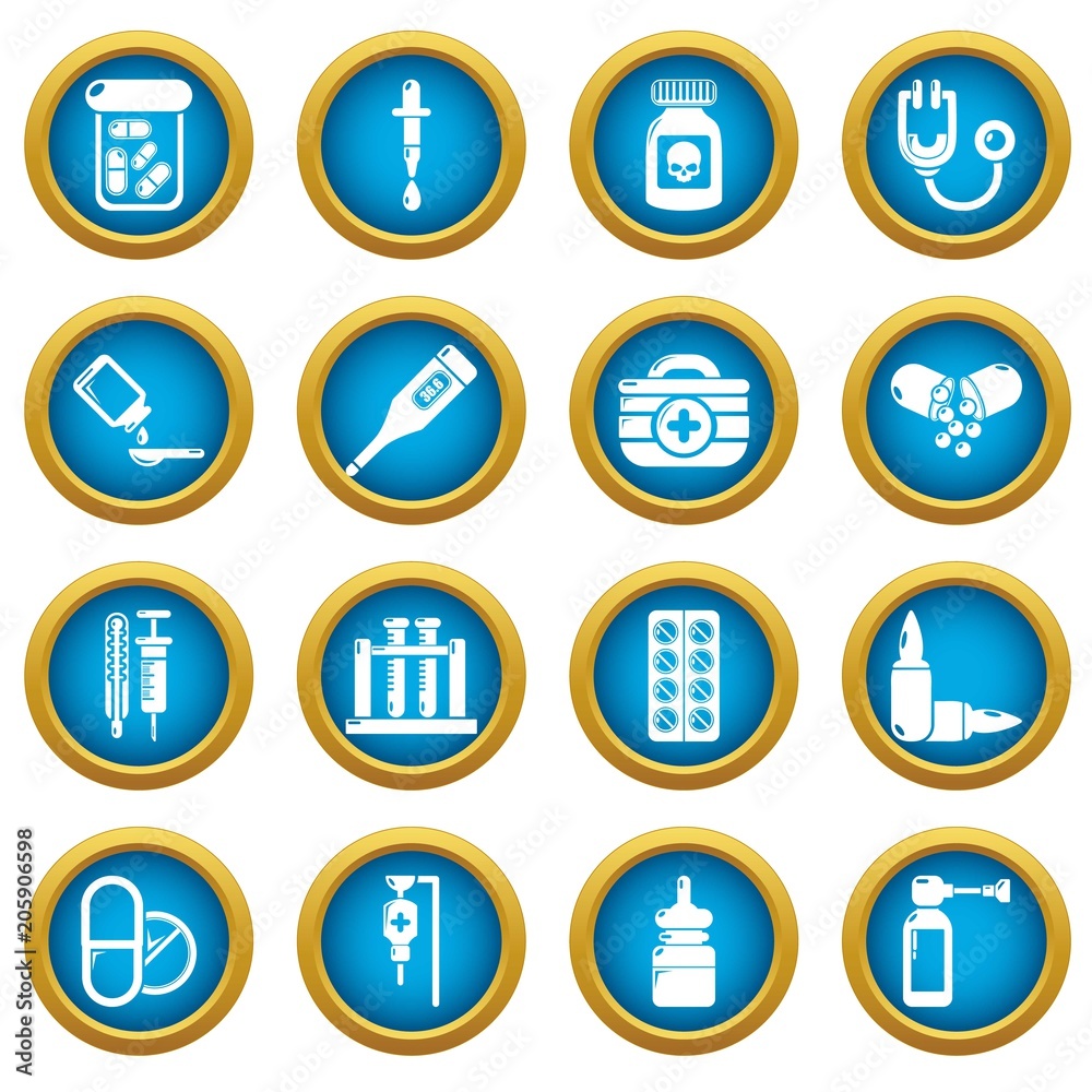 Drug medicine icons set. Simple illustration of 16 drug medicine icons set vector icons for web