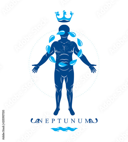 Vector illustration of human being standing created with a circle of water drops. Pure water as the driving force for human activity.