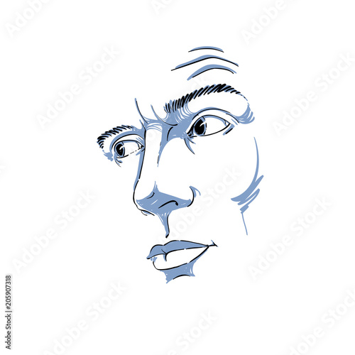 Vector art drawing, portrait of man blaming somebody, this is no good. Facial expressions, people emotions.