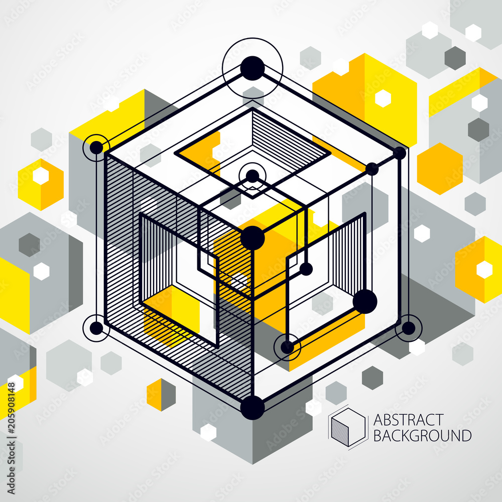 Technical blueprint, vector yellow digital background with geometric design  elements, cubes. Engineering technological wallpaper made with honeycombs.  Stock Vector | Adobe Stock