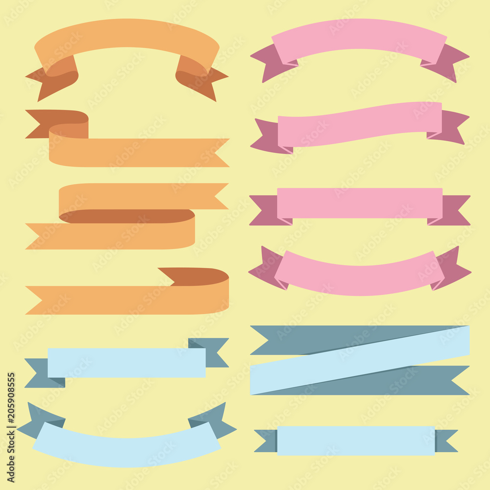 Vector set of ribbons. Banners in flat design