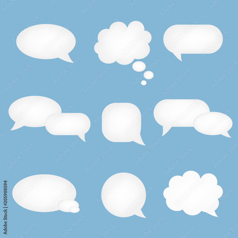 Set of white speech bubbles in different forms on blue background. Vector illustration Set of white speech bubbles in different forms on blue background. Vector illustration