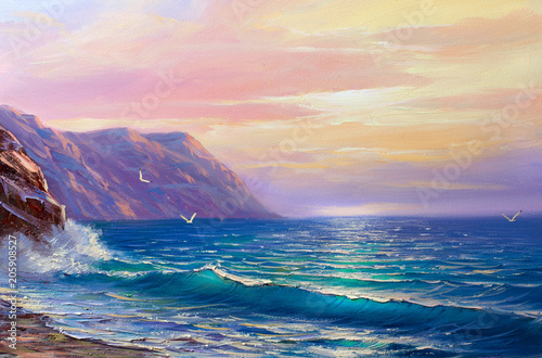 Photography Oil  painting of the sea on canvas.Sketch.