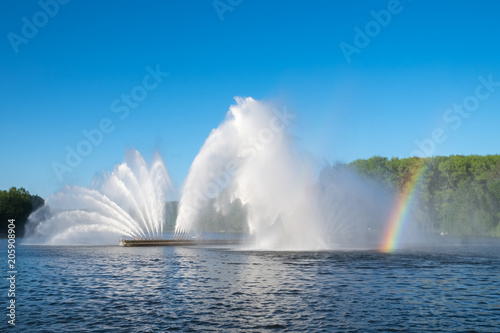 Fountain in Victory Park on the Svisloch river in Minsk, Belarus.