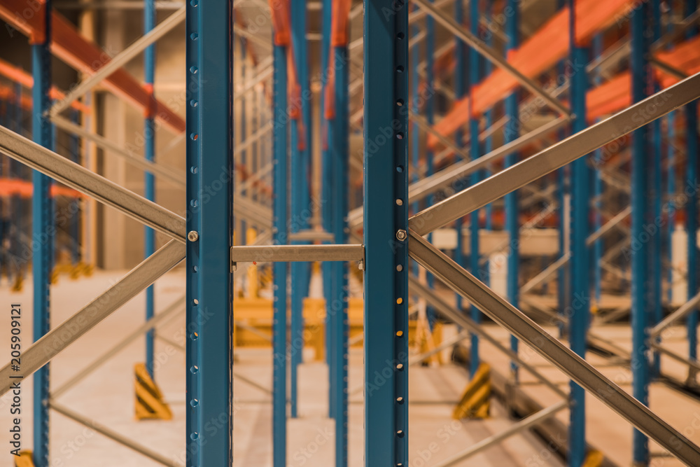 Steel rack in a new warehouse