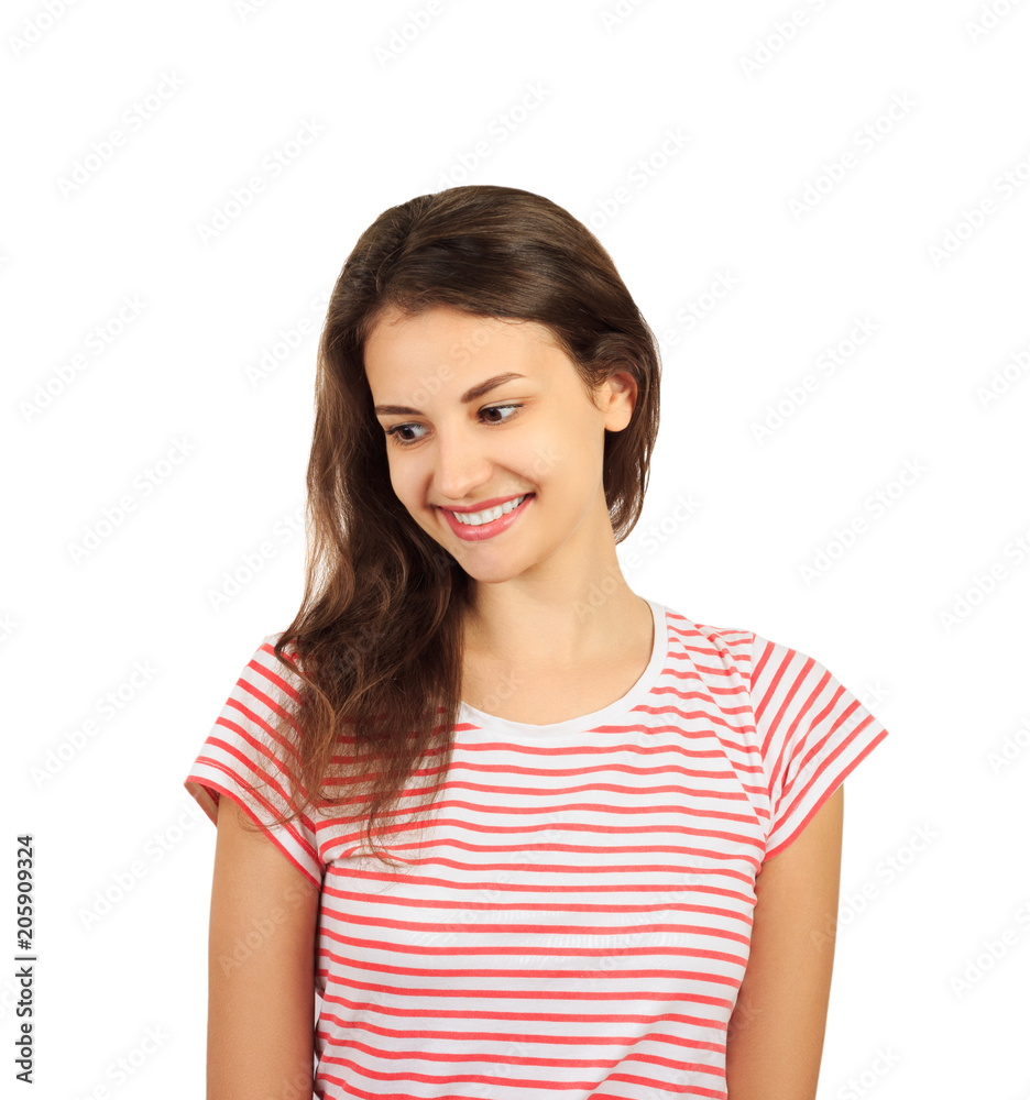 closeup of a pretty young thoughtful woman. emotional girl isolated on white background closeup of a pretty young thoughtful woman. emotional girl isolated on white background